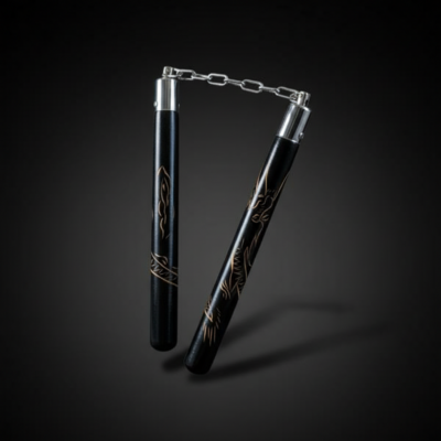 Nunchaku crni drveni uzorak zmaja