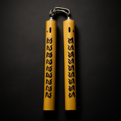 Nunchaku žuti drveni crni uzorak